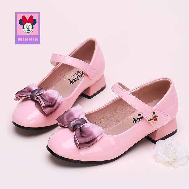 Disney Children's Leather Shoes for girls Minnie leather spring autumn comfortable breathable Bow Princess shoes Size 26-37 |