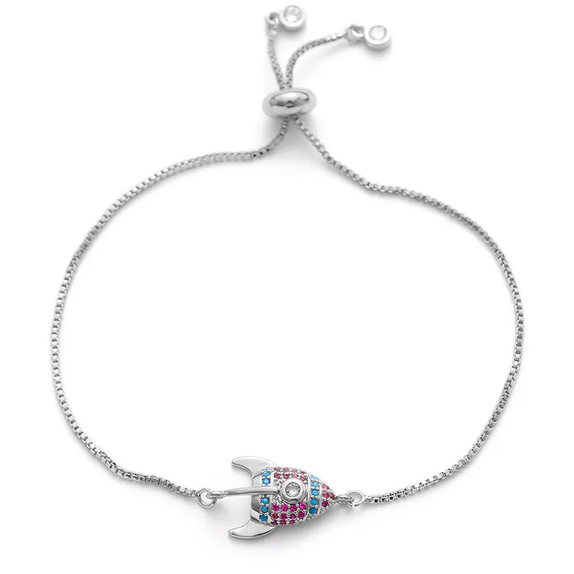 silver Pipitree милые мини ракета шарм браслеты CZ Циркон мультфильм модный розовое золото цвет браслет для женщин девочек детские ювелирные изделия подарок - Окраска металла: silver