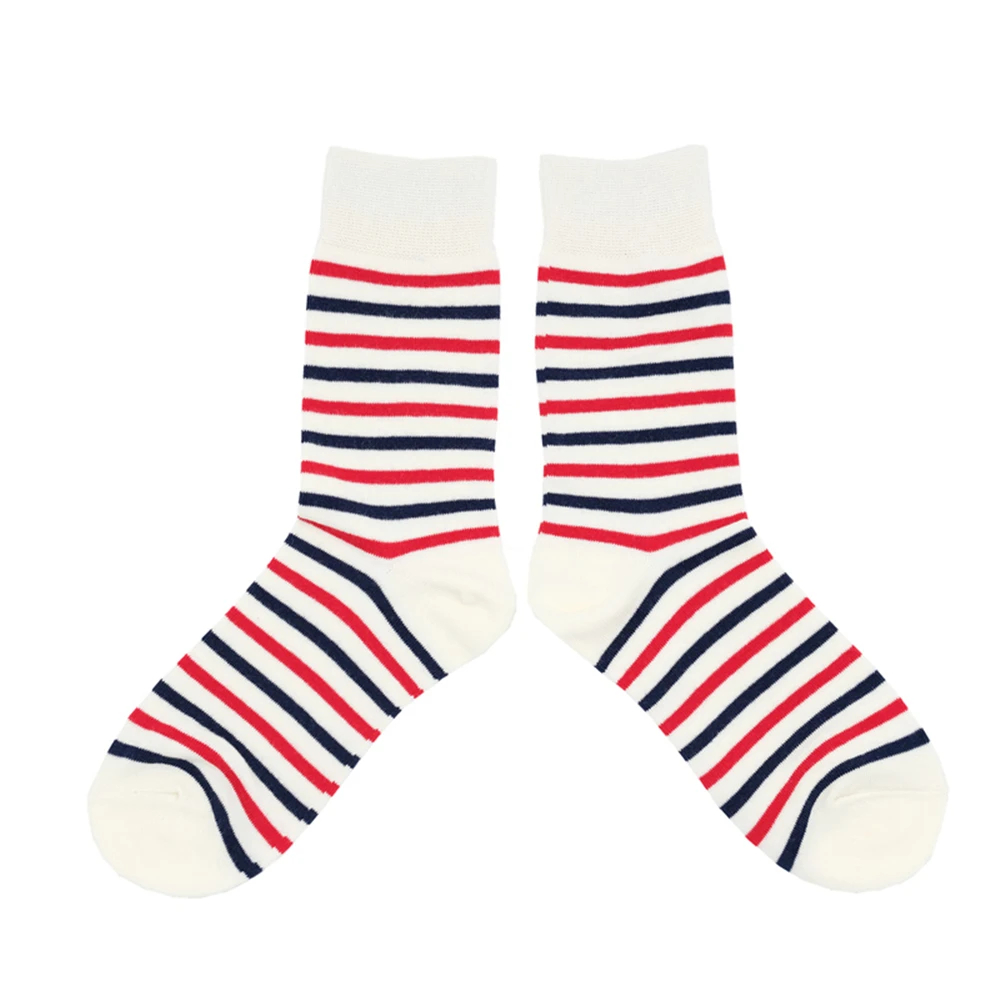

Spring Autumn Ms. Cotton Crew Socks Harajuku Style Fashion Red and Blue Stripes Street Joker Breathable Funny Happy White Socks