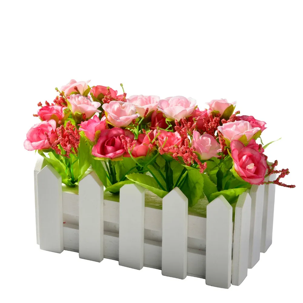 Деревянный забор бонсай искусственные бриллиантовые розы цветы с вазой набор в