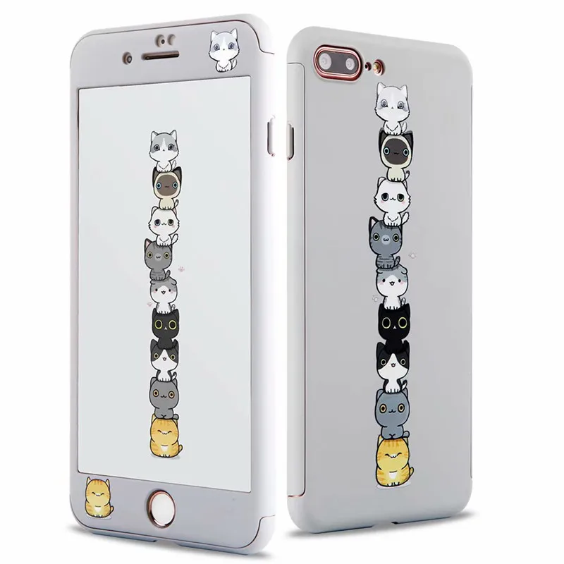 FTAIDKJ 360 Degree Protection Hard PC Case For iPhone 6 6S 7 8 Plus XR X XS Max Cartoon Animals Flamingo Planet Full Cover Coque |