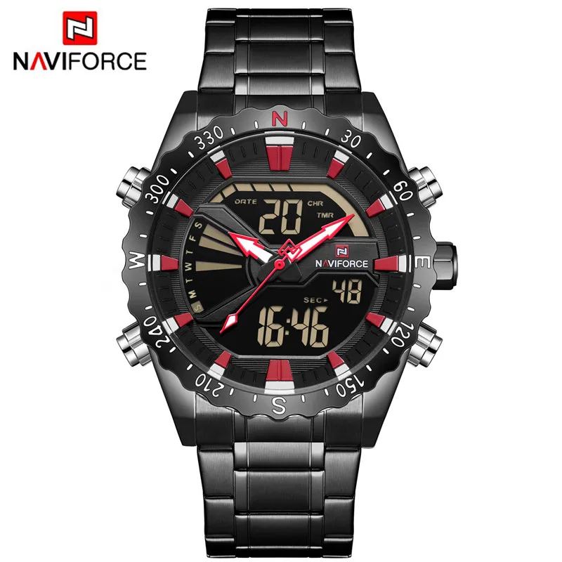 NA913603 without box Мужские часы NAVIFORCE, мужские военные спортивные часы, светодиодный Аналоговый Цифровой наручные часы, модные мужские кварцевые часы из нержавеющей стали 9136 - Цвет: NA913603 without box