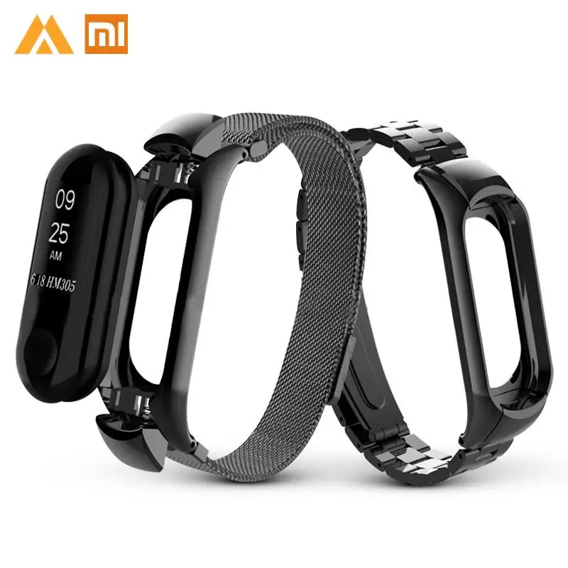 Браслет из нержавеющей стали Mi Band 3 ремешок натуральной кожи для Xiaomi Band3