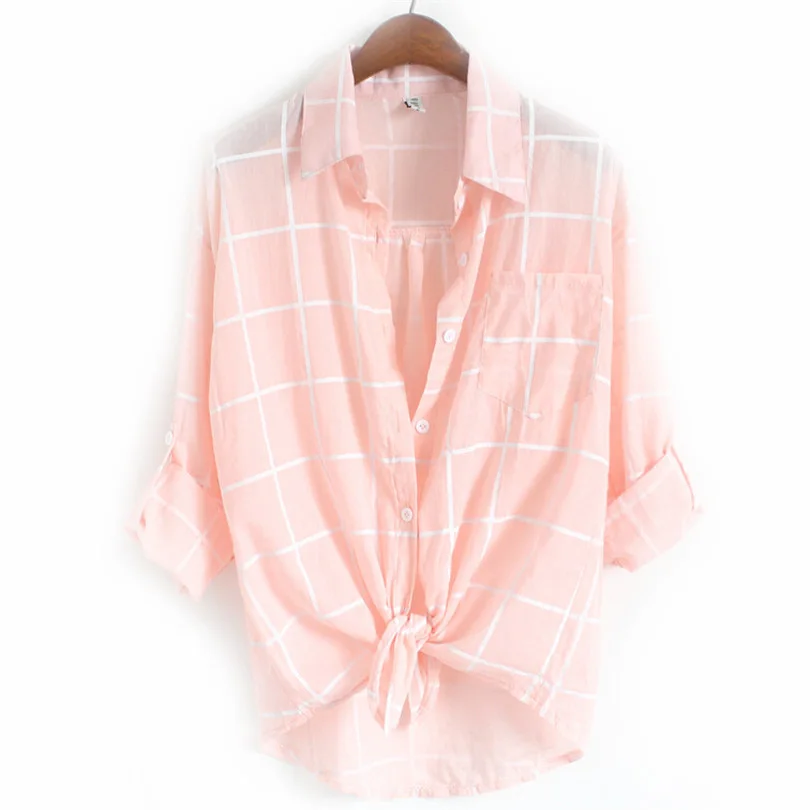 Модные женские клетчатые футболки белая рубашка с рукавом плигар свободные