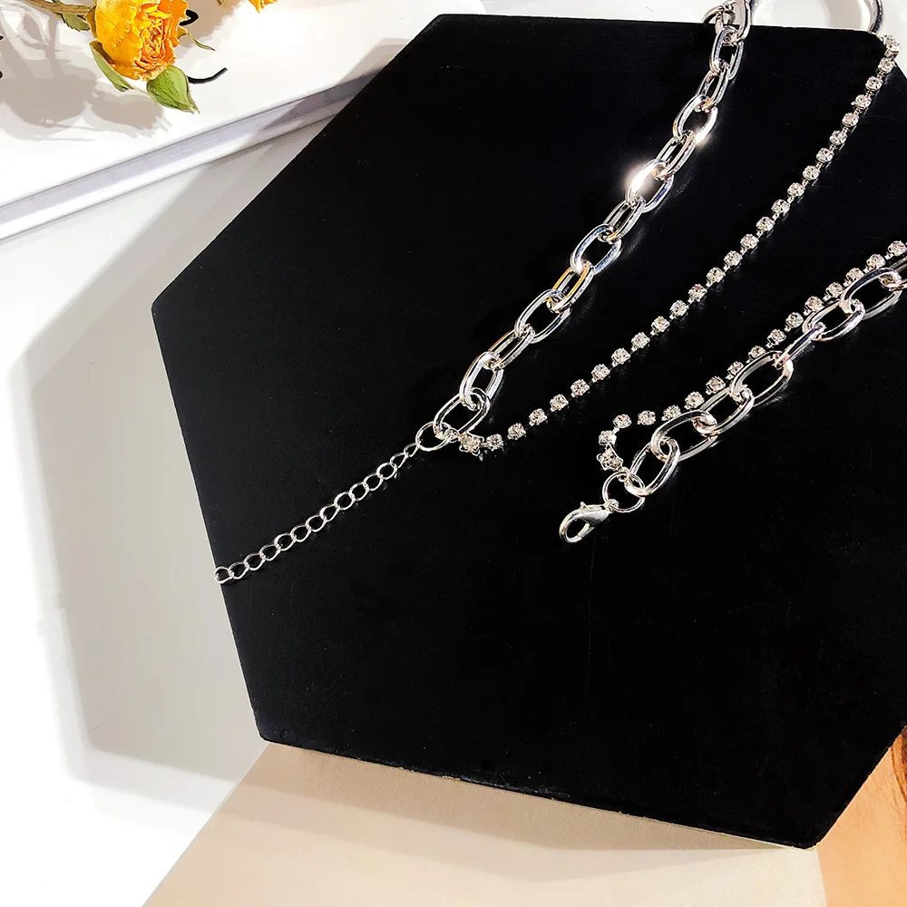 2019 Новый Панк круг двойной слой со стразами ожерелье короткая цепочка для женщин