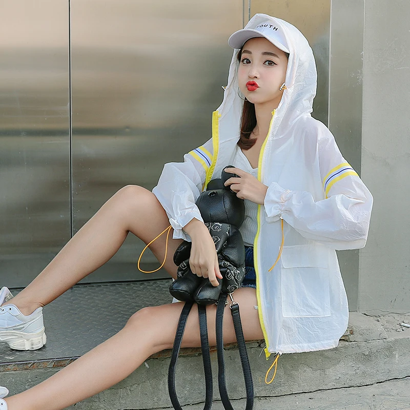 Летняя тонкая куртка с капюшоном повседневная воротником-стойкой свободная