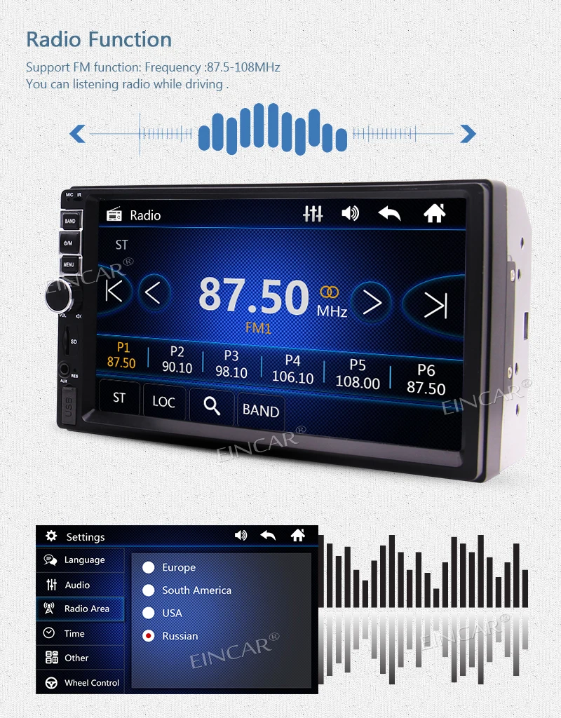 Двойной Din Автомобильный видео MP5 плеер Поддержка Bluetooth/AV In/fm радио/USB/TF/Cam In/SWC Eincar 2