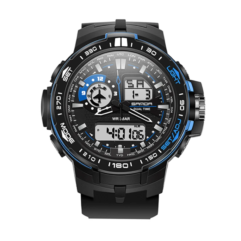 Black Blue SANDA мужские часы водонепроницаемые спортивные часы мужские Многофункциональные часы Мужские 737 - Цвет: Black Blue