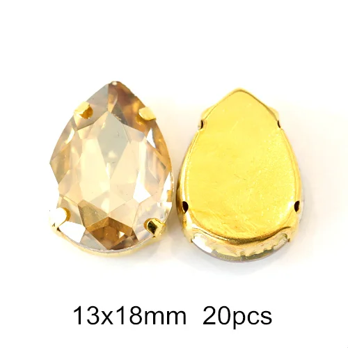 13x18mm 20pcs Золотые стразы для шампанского, стразы для шитья с плоской задней стороной, стразы для шитья одежды B1236 - Цвет: 13x18mm 20pcs
