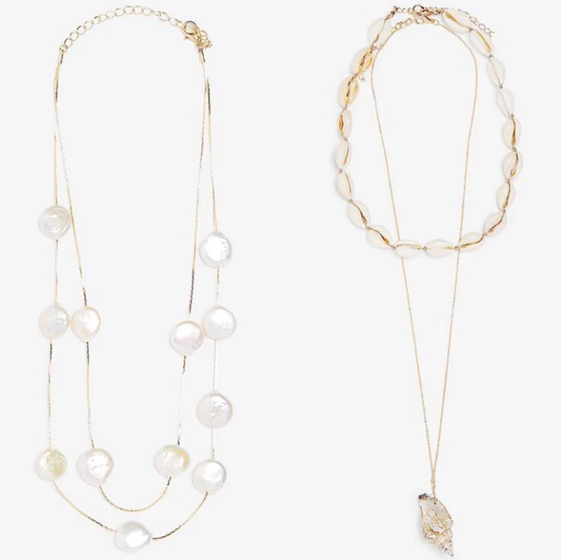 KOMi 20Styles Bohemian Natural Stone Pearls Collar Pendant Necklace for Women Ethnic Chokers Shell Chain Statement Necklace Gift