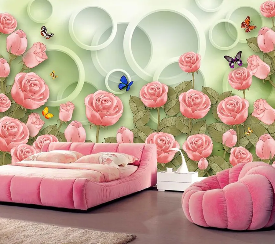 Настенные 3D обои ручной росписи с цветами розами бабочками мечтами для гостиной