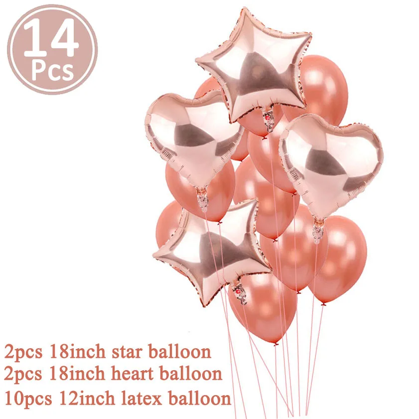 14pcs rose gold 2 16 дюймов С Днем Рождения Фольга Воздушный шар баннер для взрослых детей вечеринка украшения для маленьких мальчиков и девочек мой первый 1 год поставки розовое золото - Цвет: 14pcs rose gold 2
