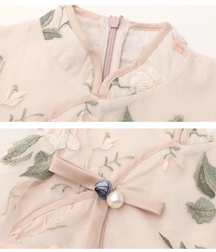 Traditional chinese dress stand collar flower girl dresses peony embroidery elegant clothes three quarter flare sleeve 4-11T kid | Детская