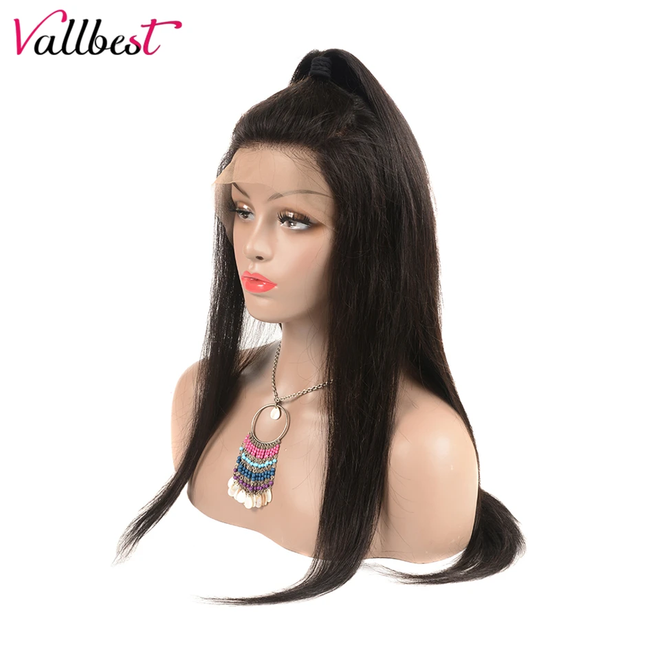 Vallbest 150% Remy перуанские прямые парики на шнурках для черных женщин 13*4 человеческие волосы на кружеве Парики Perruque Cheveux Humain 1B