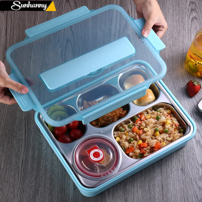 Sunhanny With cover points large capacity adult bento box of rectangular plates 304 stainless steel insulated lunchbox | Дом и сад