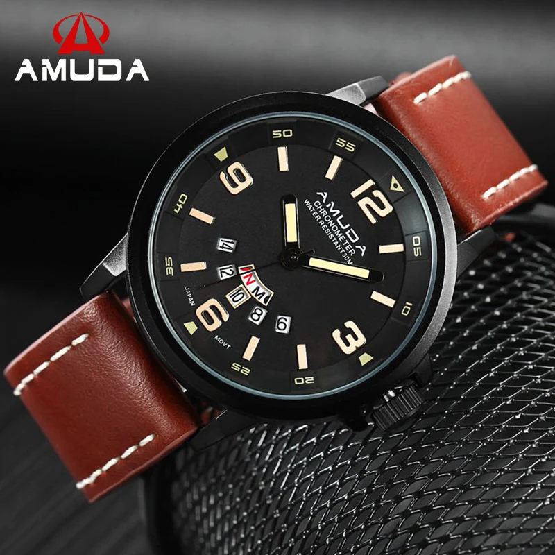 2017 amuda бренд Часы Для мужчин большой Уход за кожей лица Повседневное кварцевые