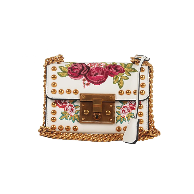 2020 Модные женские Сумки из искусственной кожи с заклепками вышивкой и цветами