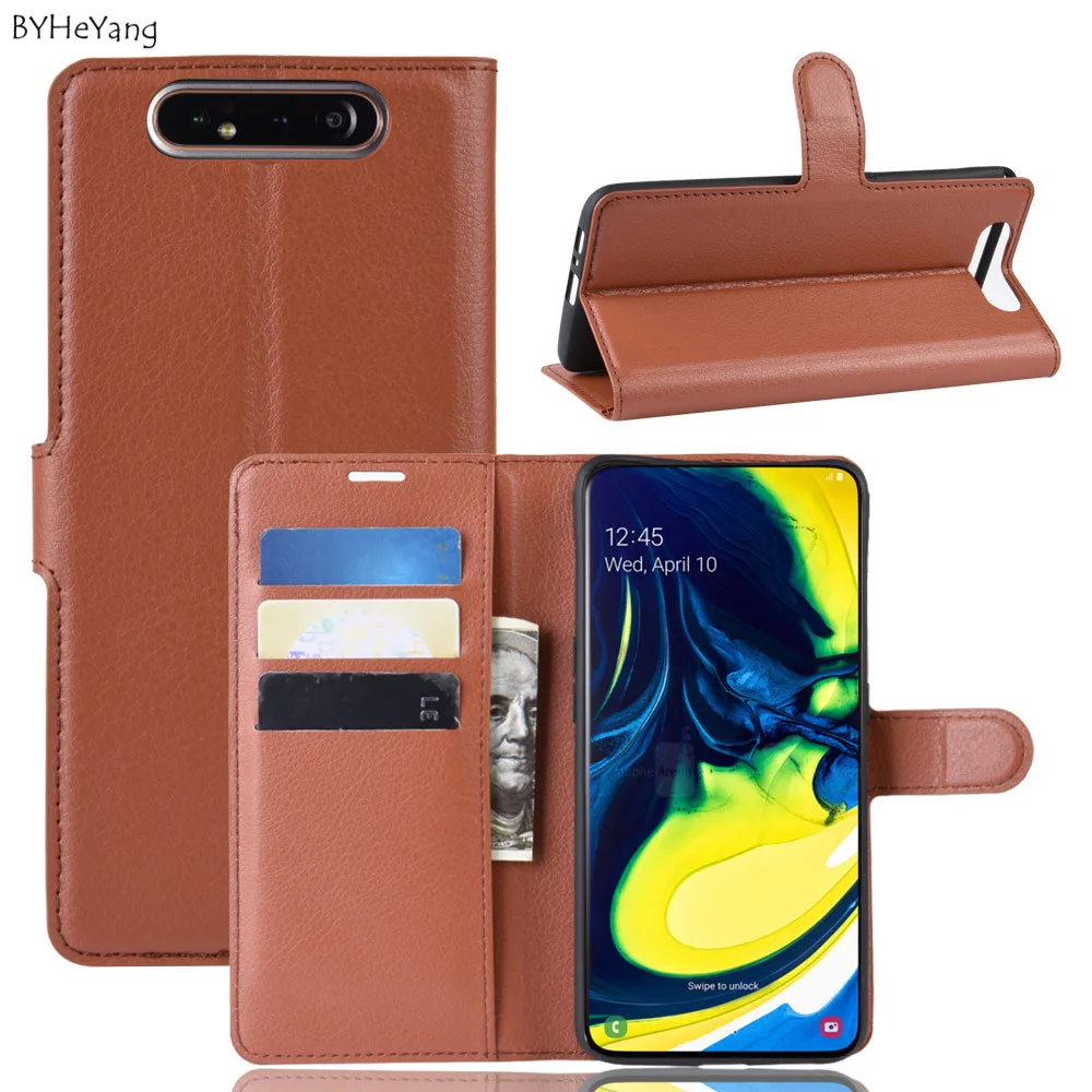 Чехол книжка для Samsung Galaxy A80 кожаный чехол с отделением карт телефона черный 2019