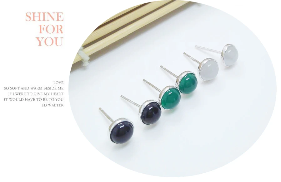 

Agate Earrings 925 Sterling Silver Stud Earrings with 6MM Green Agate