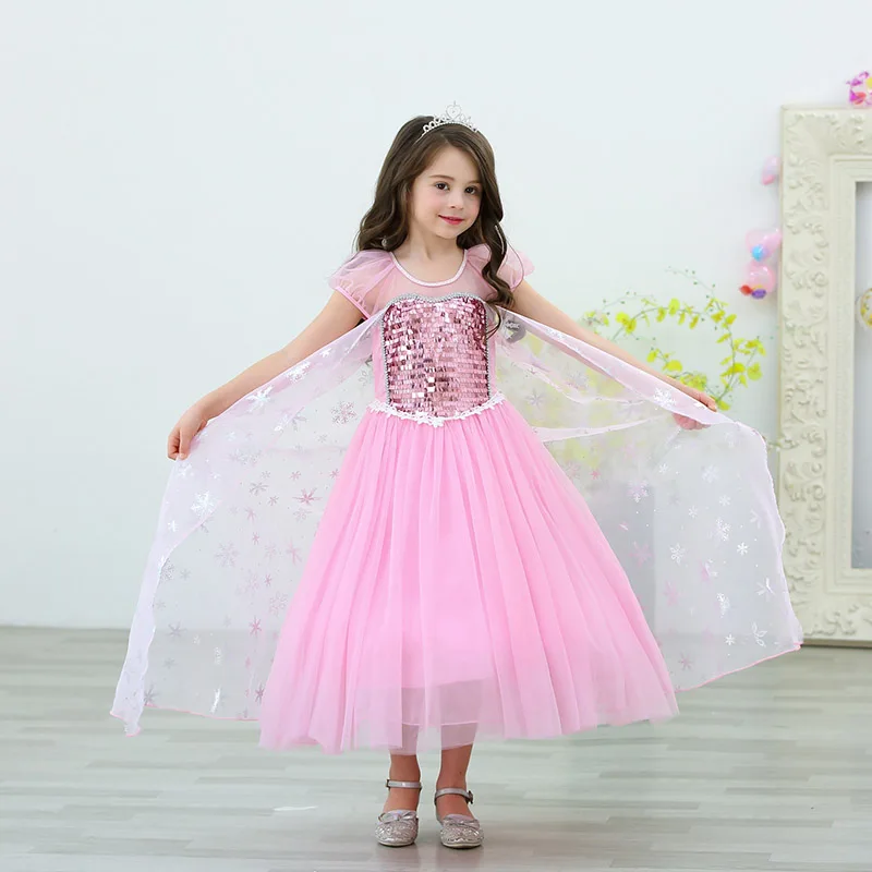 Girls Blue Elsa Princess Cosplay Costume with Cape Dress Birthday Gift Party Carnival Fancy | Тематическая одежда и