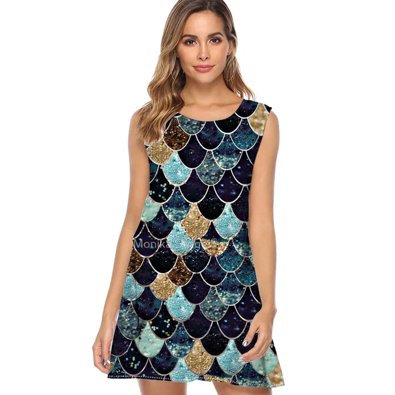 

MUSICALS Puzzle 2019 New Dress Women Print Casual Loose Summer Dress Sleeveless O neck Style Mini Beach Dresses