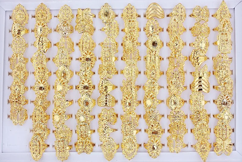 Фото QianBei оптовая продажа 20 шт. смешанные Свадебные кольца золотого цвета обручальное кольцо с цветком модные ювелирные изделия для женщин больш... №3