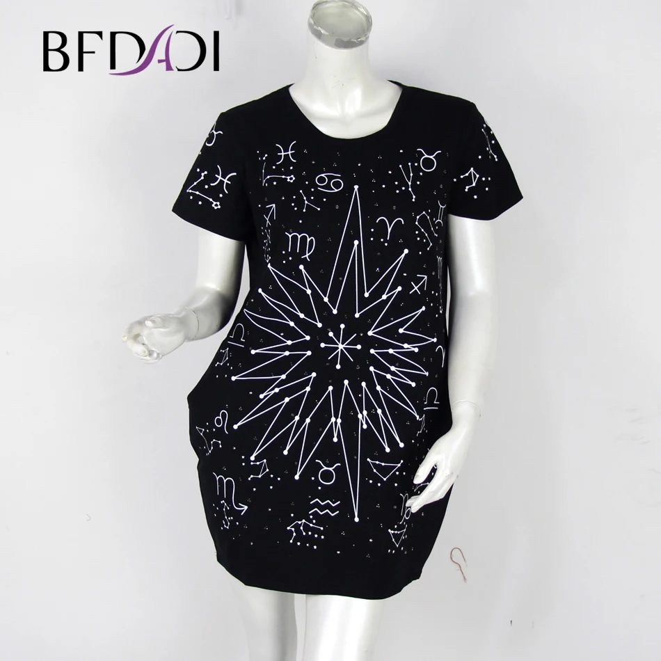Bfdadi/бренд 2020 г. летние новые модные созвездие шаблон с коротким рукавом О