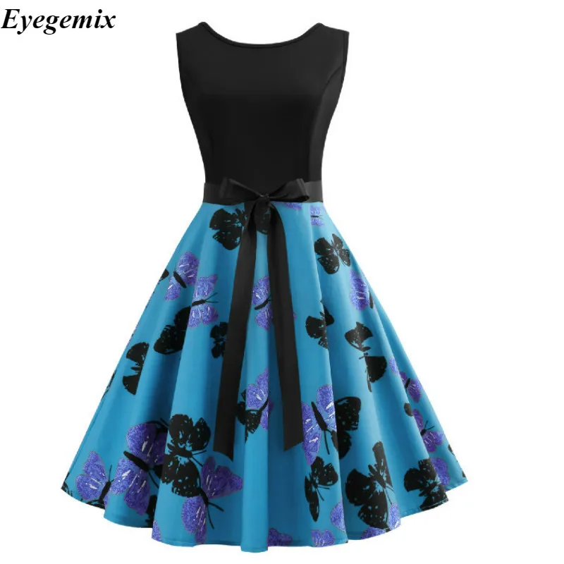 Винтажное платье-халат с принтом бабочки 2020 женские летние платья туника Jurken 60 s