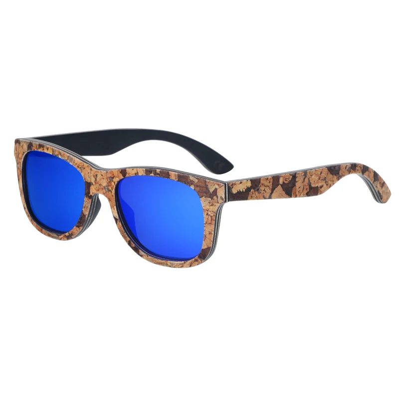 blue lens BerWer Новое поступление женские солнцезащитные очки пробковая деревянная оправа солнцезащитные очки мужские поляризованные солнцезащитные очки - Цвет линз: blue lens