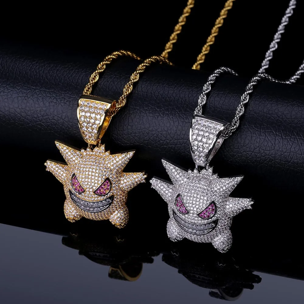 Маска Gengar ожерелье подвеска с покемоном ожерелье полный кристалл Bling цепи ожерелье для женщин мужчин хип хоп ювелирные изделия Прямая поставка