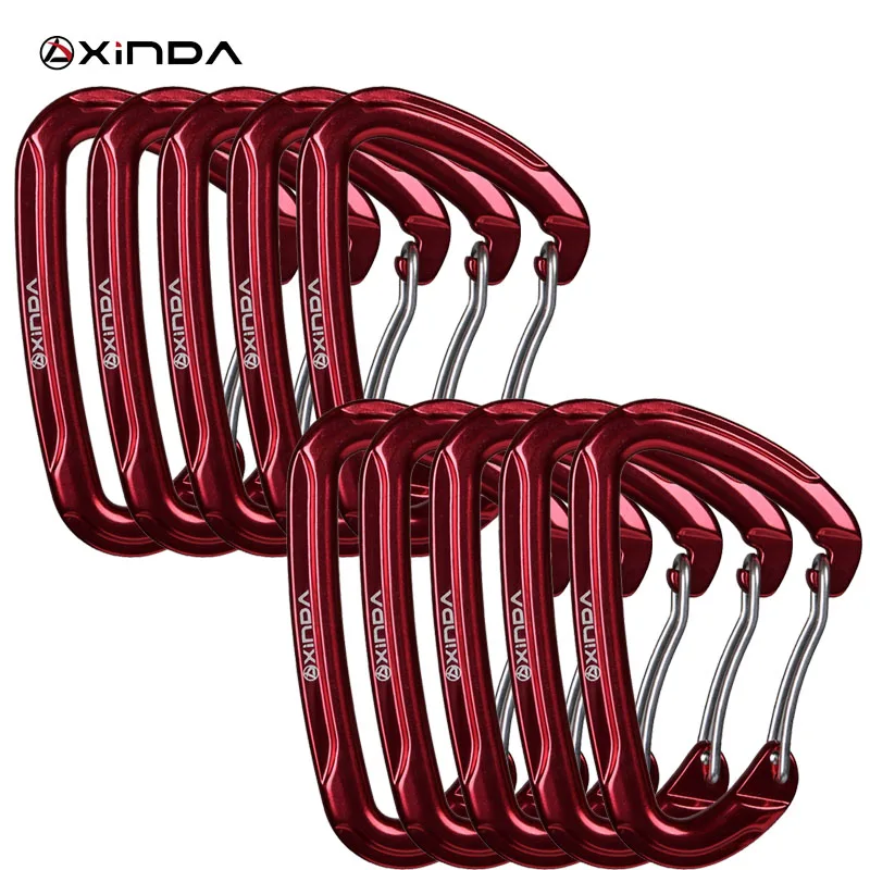 Red-10pcs XINDA Высокое качество Профессиональный 5200 натяжение нагрузки скалолазание замок провода ворота удлинители портативный карабин Спорт на открытом воздухе - Цвет: Red-10pcs