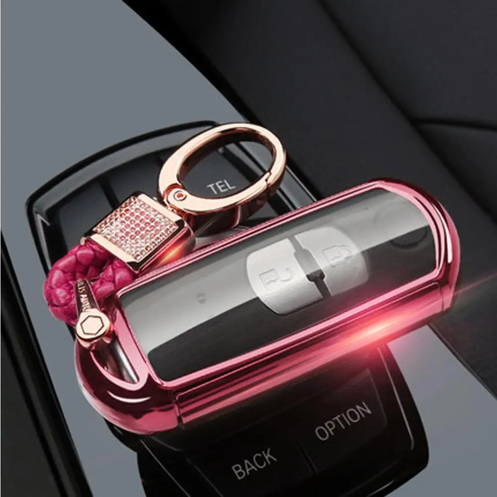 Pink TPU чехол для автомобиля дистанционного ключа чехол КРЫШКА ДЛЯ Mazda 2 3 5 6 8 Axela Atenza CX3 CX4 CX5 CX7 CX9 RX MX-5 Miata Smart 2 3 4 кнопки для ключей на открытом воздухе - Название цвета: Pink