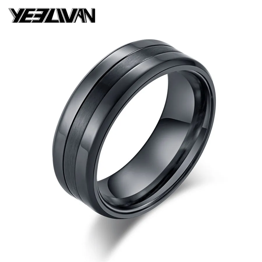 

Hot Simple High Gloss Matte Combination Rings For Men Stainless Steel Black Punk Ring Drop Shipping bague homme