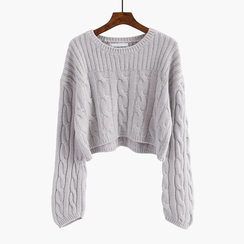 Solid O-neck Twisted Women Knitted Sweater Autumn Full Sleeve Short Style Sweaters and Pullovers Casual Female jumper tops 2018 | Женская