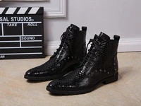 new style men fashion pointed toes genuine leather crocodile pattern youth autumn winter men personality martin boots large size
