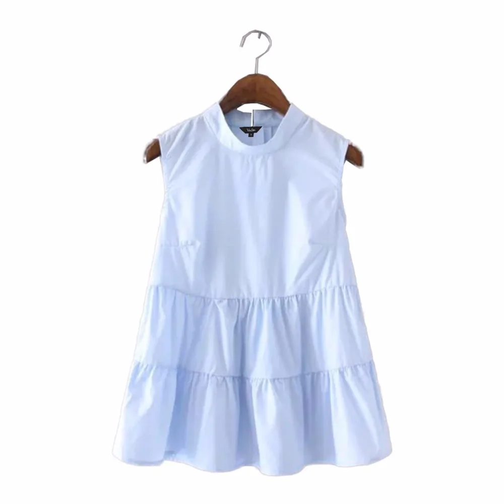 Женская блузка без рукавов со стоячим воротником базовая Однотонная рубашка с