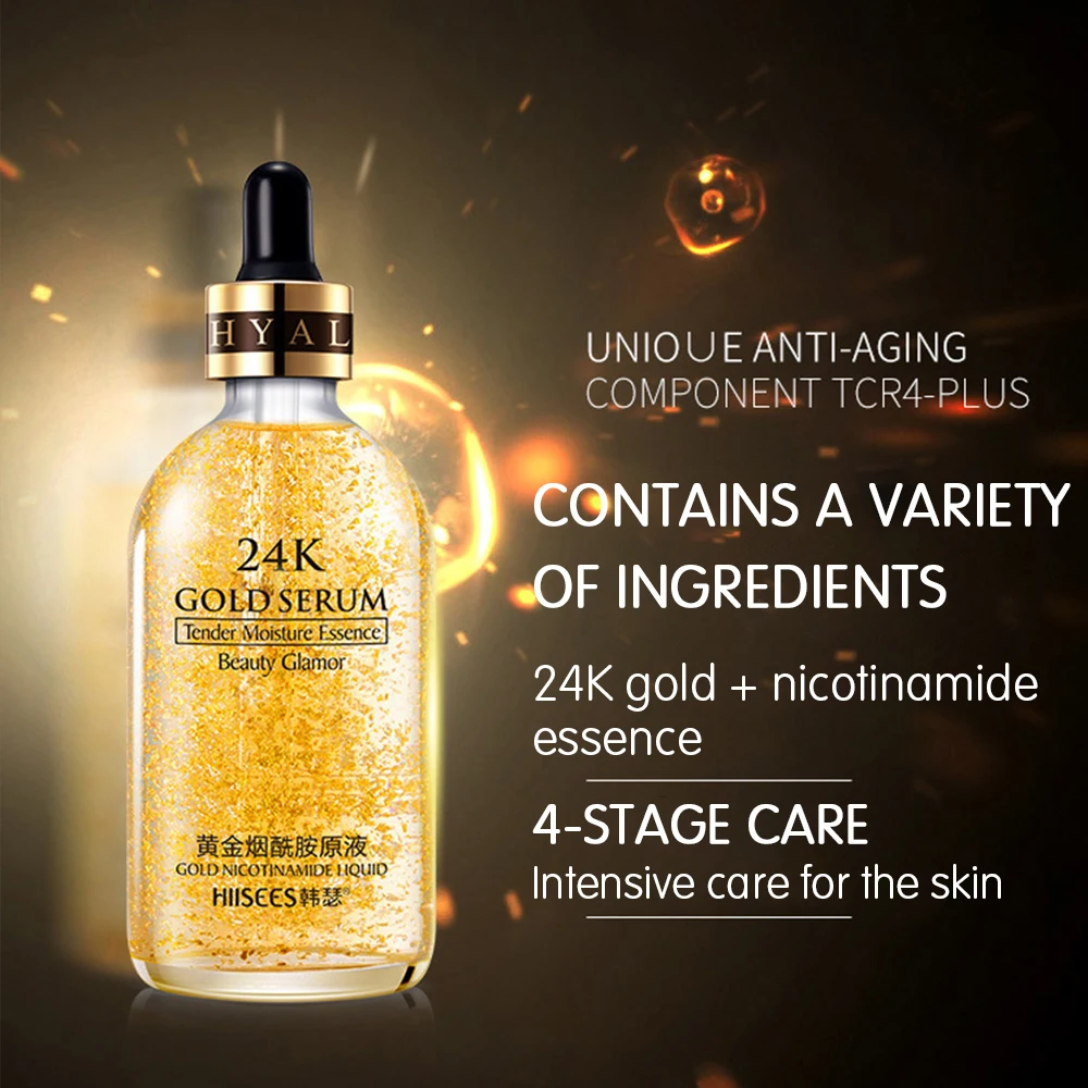 Hllsees 24K Золотая сыворотка нежная увлажняющая эссенция Сыворотка для лица красота