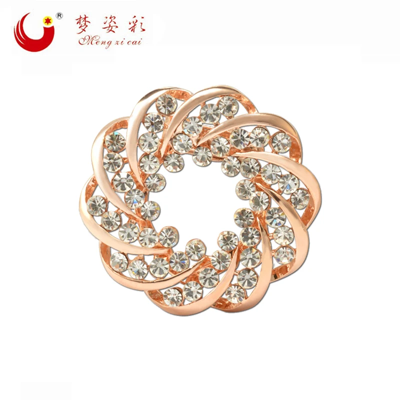 

New Rose Gold Flower lapel pin Brooches for women Rhinestone Broach Wedding Round Flower Brooch Bouquet Corsage