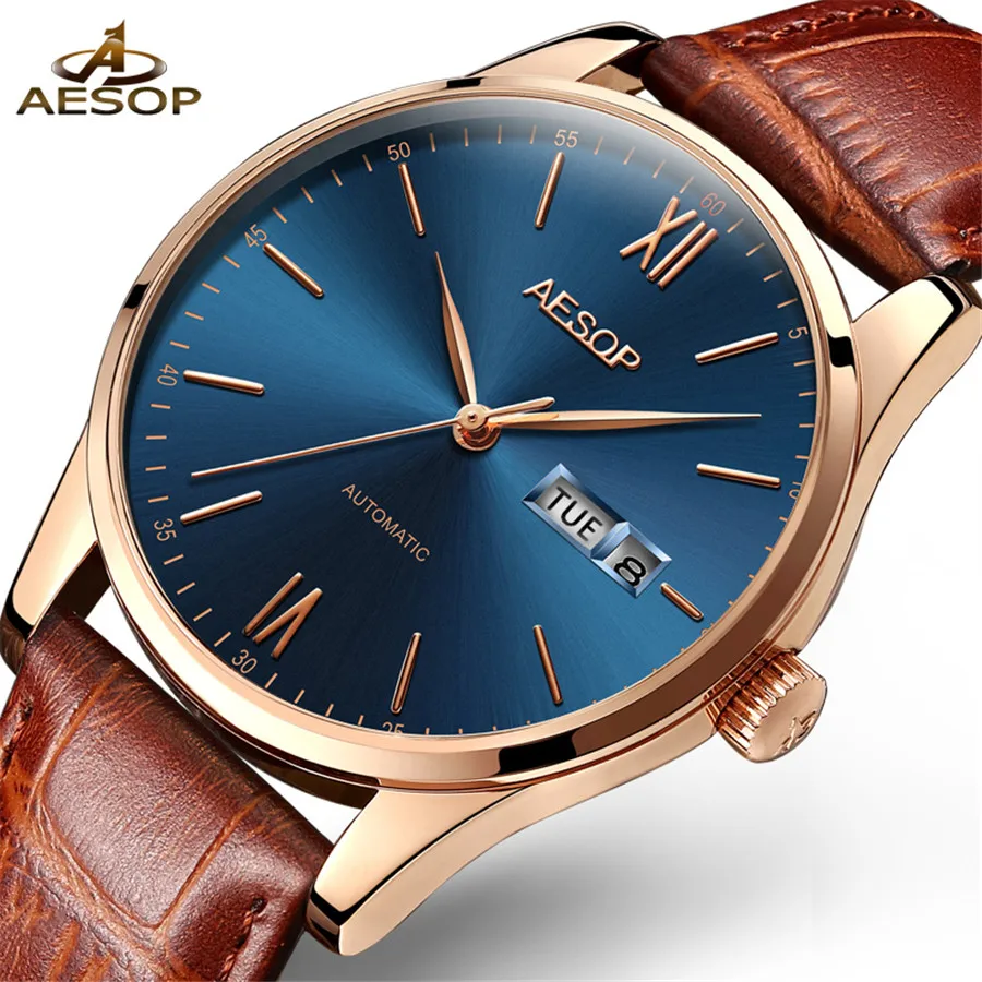 Мужские автоматические механические часы AESOP роскошные повседневные из
