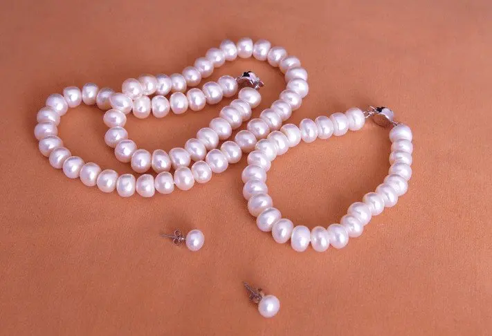 Набор бижутерии ожерелье браслет и серьги из серебра 925 пробы 9-10 мм | Украшения