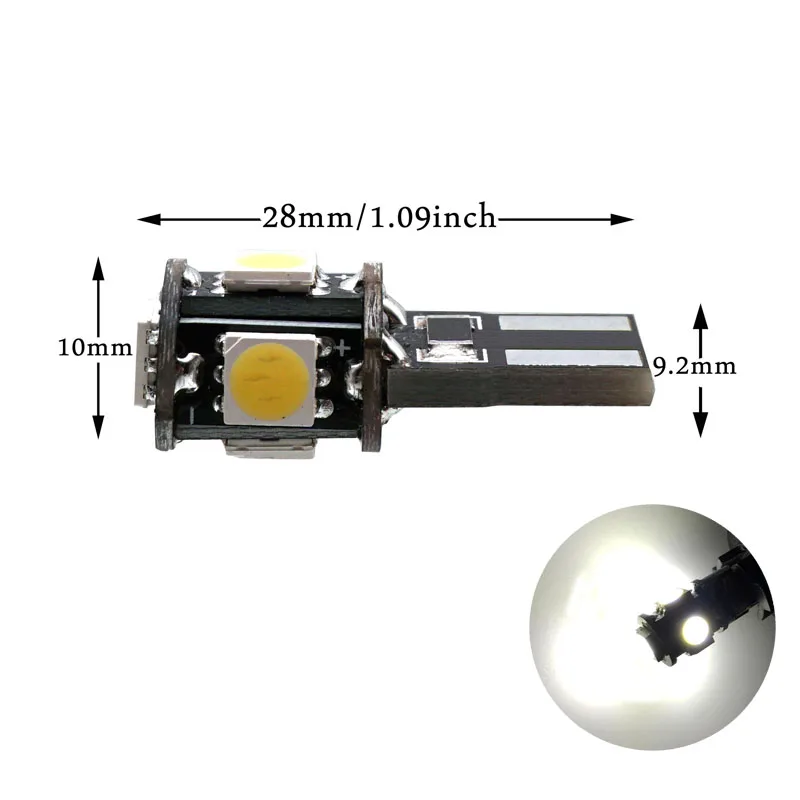 T10-5smd-white 2 шт. 12 В T10 светодиодный Предупреждение ющий декодер компенсатора 501 192 168 без Canbus OCB резистор погрешности нагрузки+ W5W номерной знак светодиодный лампы Ciihon - Цвет: T10-5smd-white
