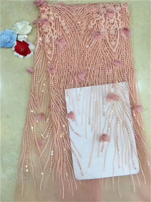 African sequins 3D Tulle Lace Fabric 2019 French High Quality Nigerian Embroidery Peach | Дом и сад