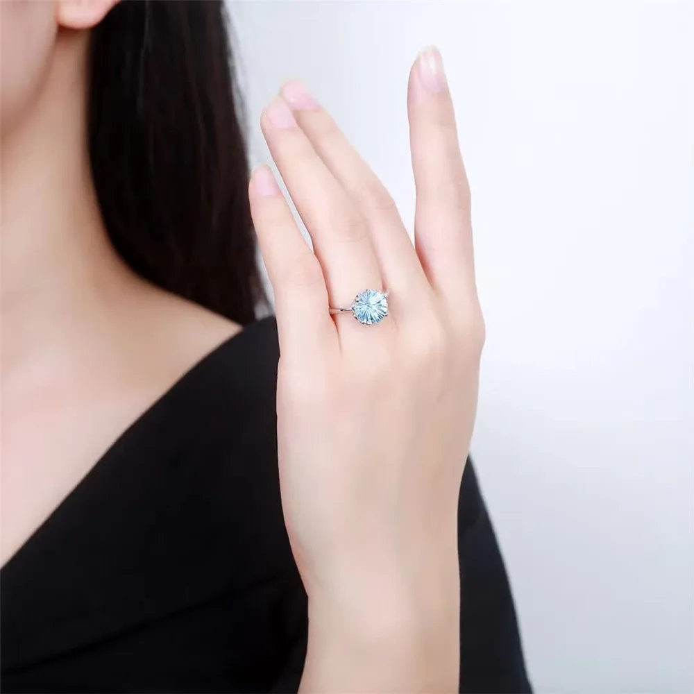 

natural gemstone jewelry factory wholesale SGARIT brand 925 sterling silver blue topaz crystal ring for women wedding engagement