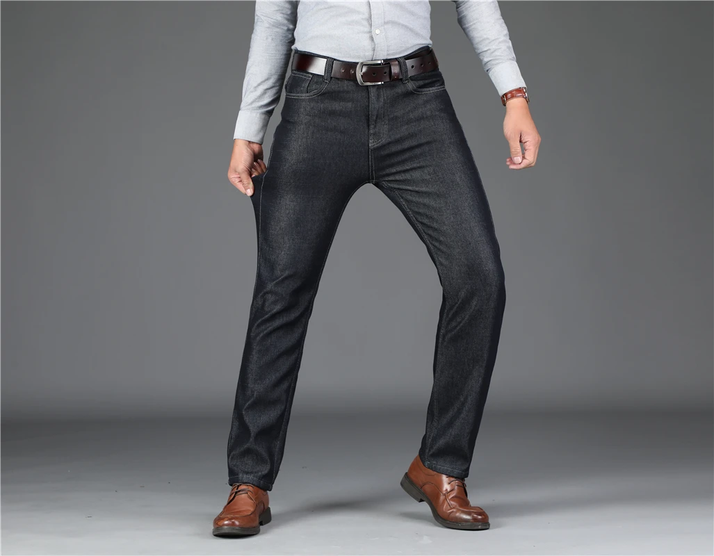 Мужские джинсы стрейч облегающие флисовые большого размера до 40 теплые по самой