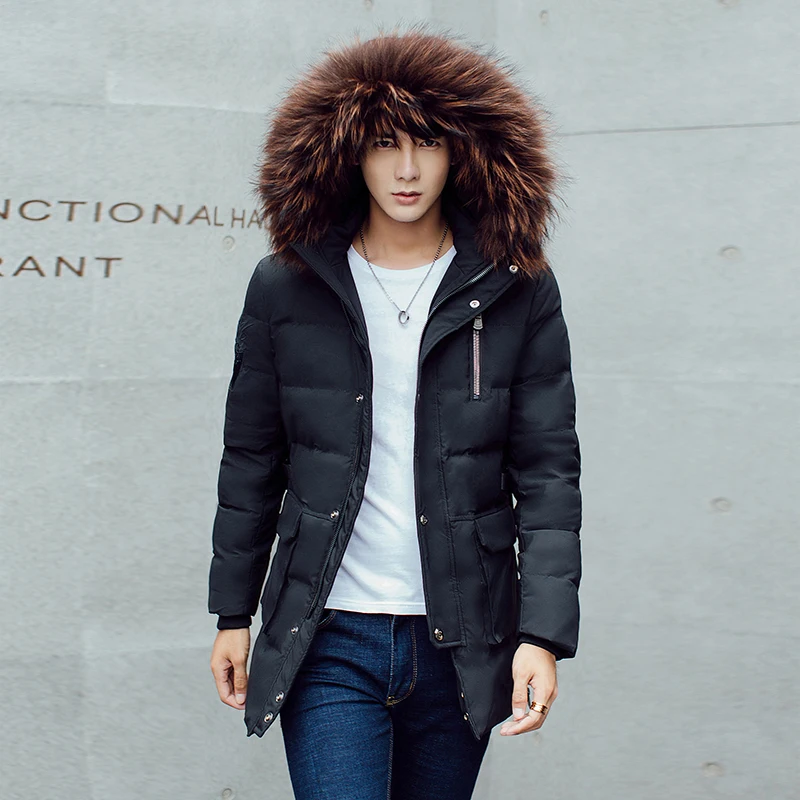 

Men Hooded Jacket Mens Winter Down Jacket Coat Long Parka Hooded Men Faux Fur Hat Thick Warm Jacket Casual Down Jacket Outwear