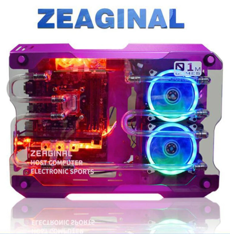DIY полностью алюминиевый сплав PC игровая подставка из закаленного стекла MATX водяное охлаждение компьютерное шасси gamer gabinete computador