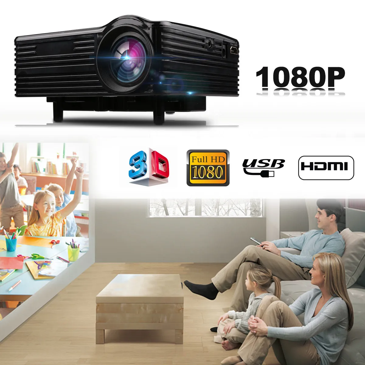 LED1018 Мини Портативный ЖК-проектор с HDMI USB VGA AV SD мультимедийные интерфейсы поддержка 1080P для домашнего кинотеатра PK yg300