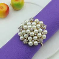 50pcs/lot Rhinestone pearl napkin buckle imitation pearl napkin rings, diamond golden napkin rings