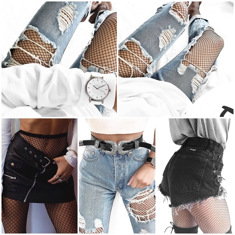 Женские ажурные колготки черные облегающие в сеточку для клубных вечеринок TT016