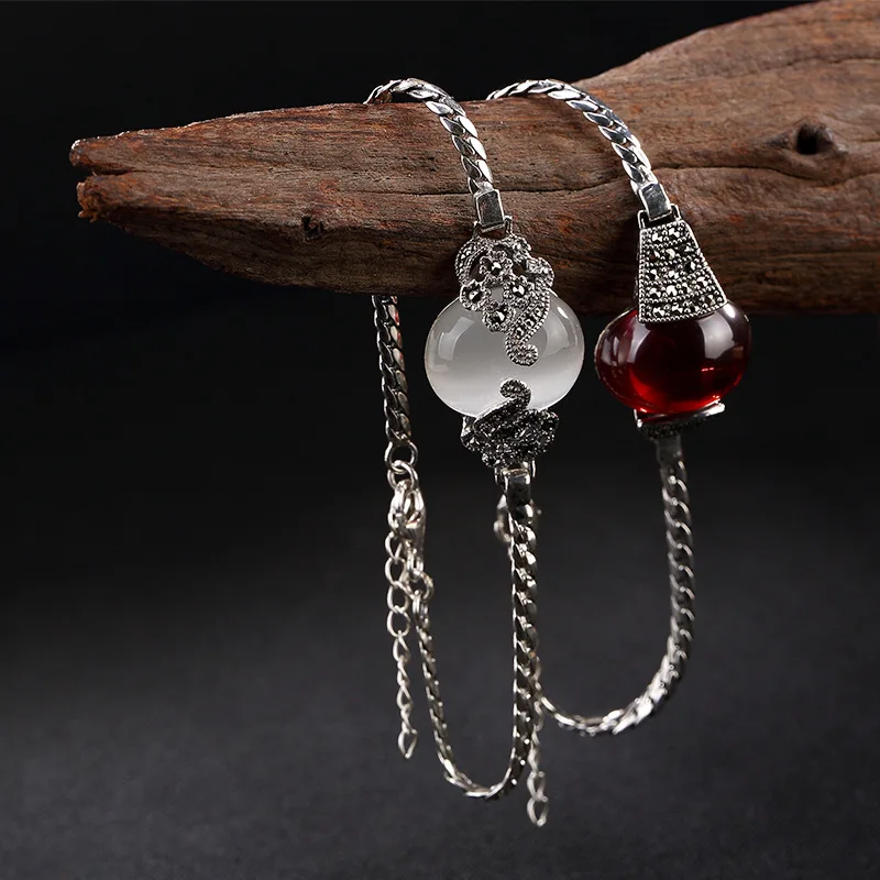 

pure silver restoring ancient ways ms Mosaic stone Mosaic pomegranate red and white opal high-grade bracelet wholesale